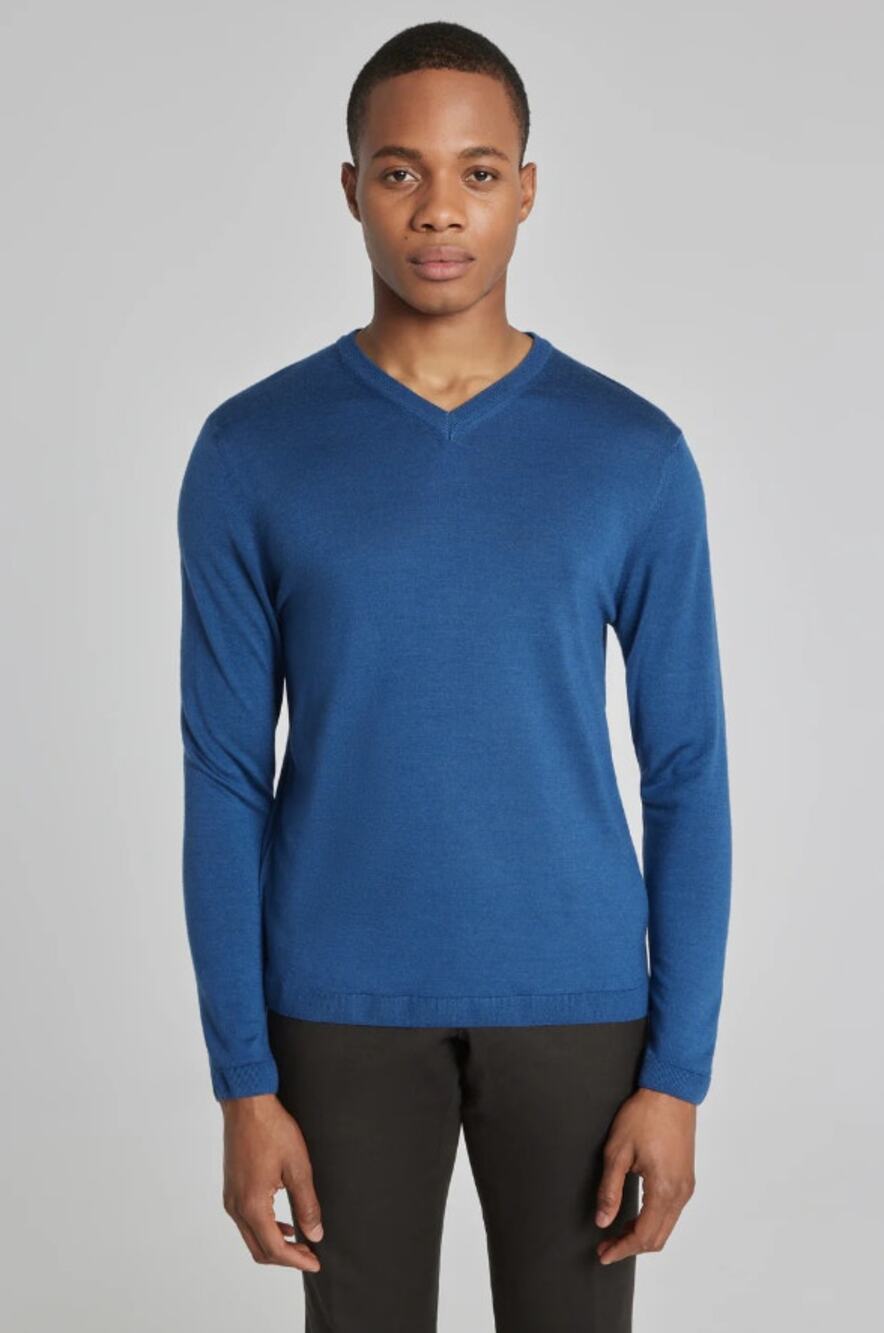JACK VICTOR Men's Ramezay Woo V-Neck Sweater XL Blue Silk Cashmere NWT